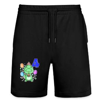 4 years old - Dinosaurs - 4th birthday gift - Stanley/Stella Trainer Unisex Organic Jogging Shorts - black - Front - Nik (191cm) & Marisol (170cm)