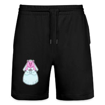 Schwein Braut Schleier Hochzeit - Stanley/Stella Unisex Bio Joggingshorts Trainer  - Schwarz - Vorne - Nik (191cm) & Marisol (170cm)
