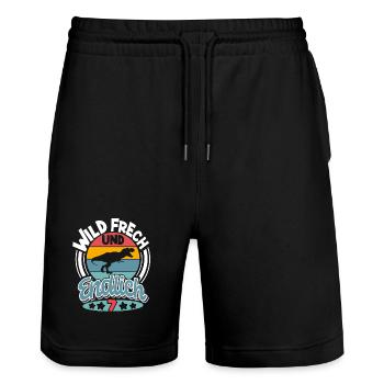 Dinosaurier 7. Geburtstag Kinder T-Rex - Stanley/Stella Unisex Bio Joggingshorts Trainer  - Schwarz - Vorne - Nik (191cm) & Marisol (170cm)