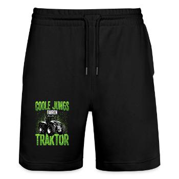 Coole Jungs Fahren Traktor Trecker Landwirt Bauer - Stanley/Stella Unisex Bio Joggingshorts Trainer  - Schwarz - Vorne - Nik (191cm) & Marisol (170cm)