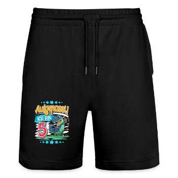 5. Geburtstag 5 Jahre Dinosaurier T Rex - Stanley/Stella Unisex Bio Joggingshorts Trainer  - Schwarz - Vorne - Nik (191cm) & Marisol (170cm)