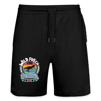 5 Jahre 5. Geburtstag Dino Dinosaurier - Stanley/Stella Unisex Bio Joggingshorts Trainer  - Schwarz - Vorne - Nik (191cm) & Marisol (170cm)