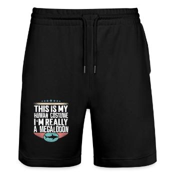 Megalodon Riesen Hai - Stanley/Stella Unisex Bio Joggingshorts Trainer  - Schwarz - Vorne - Nik (191cm) & Marisol (170cm)
