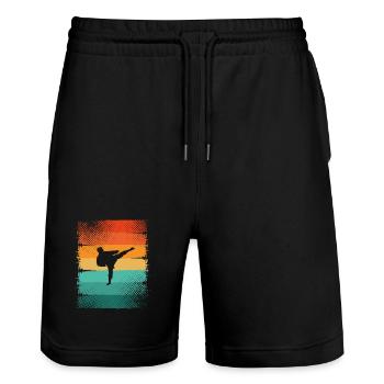 Karate - Stanley/Stella Trainer Unisex Organic Jogging Shorts - black - Front - Nik (191cm) & Marisol (170cm)