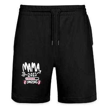 Mama 2023 loading - Werdende Mutter 2023 - Stanley/Stella Unisex Bio Joggingshorts Trainer  - Schwarz - Vorne - Nik (191cm) & Marisol (170cm)