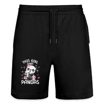 Dieses Maedchen Liebt Pandas - Stanley/Stella Unisex Bio Joggingshorts Trainer  - Schwarz - Vorne - Nik (191cm) & Marisol (170cm)
