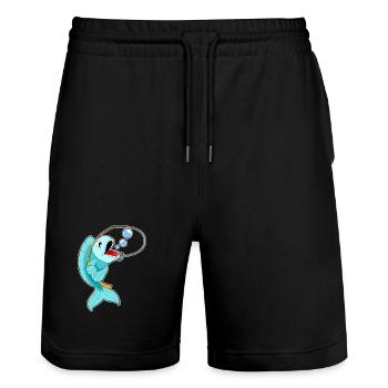 Fish Angler Fishing Rod Fishing - Stanley/Stella Trainer Unisex Organic Jogging Shorts - black - Front - Nik (191cm) & Marisol (170cm)