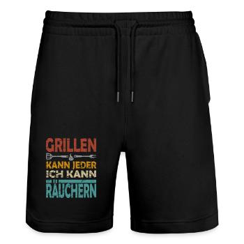 GRILLEN KANN JEDER ICH KANN RÄUCHERN - Stanley/Stella Unisex Bio Joggingshorts Trainer  - Schwarz - Vorne - Nik (191cm) & Marisol (170cm)