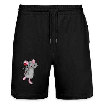 Ratte Rose  - Stanley/Stella Unisex Bio Joggingshorts Trainer  - Schwarz - Vorne - Nik (191cm) & Marisol (170cm)
