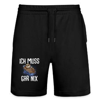 Ich Muss Gar Nix Faultier - Stanley/Stella Unisex Bio Joggingshorts Trainer  - Schwarz - Vorne - Nik (191cm) & Marisol (170cm)