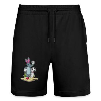 Bunny Soccer Player Soccer - Stanley/Stella Trainer Unisex Organic Jogging Shorts - black - Front - Nik (191cm) & Marisol (170cm)