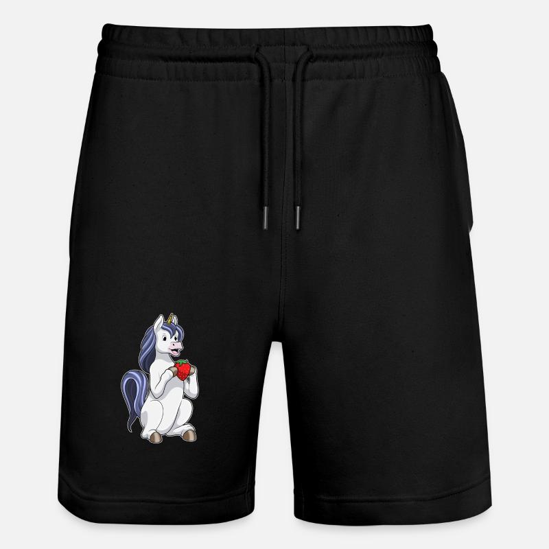 Einhorn Erdbeere - Stanley/Stella Unisex Bio Joggingshorts Trainer - Schwarz