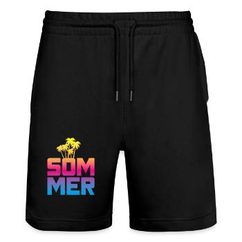 Sommer Palmen Verlauf Beach Strand bunt Mallorca - Stanley/Stella Unisex Bio Joggingshorts Trainer  - Schwarz - Vorne - Nik (191cm) & Marisol (170cm)