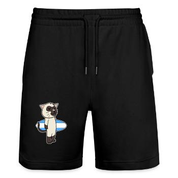 Surfboard Cat Siamese Cat Surfing Gift - Stanley/Stella Trainer Unisex Organic Jogging Shorts - black - Front - Nik (191cm) & Marisol (170cm)