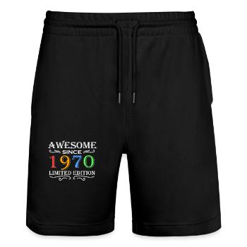 1970 - Jahrgang 1970 - Fantastisch seit 1970 - Stanley/Stella Unisex Bio Joggingshorts Trainer  - Schwarz - Vorne - Nik (191cm) & Marisol (170cm)