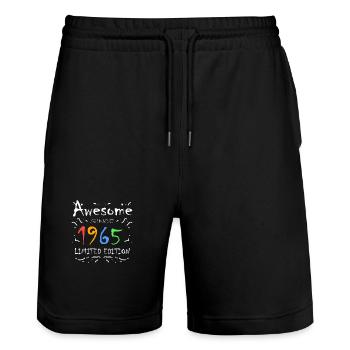 1965 - Born 1965 - Stanley/Stella Trainer Unisex Organic Jogging Shorts - black - Front - Nik (191cm) & Marisol (170cm)