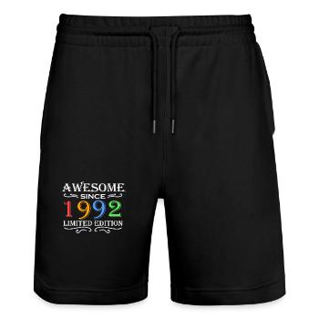 1992 - Jahrgang 1992 - Fantastisch seit 1992 - Stanley/Stella Unisex Bio Joggingshorts Trainer  - Schwarz - Vorne - Nik (191cm) & Marisol (170cm)