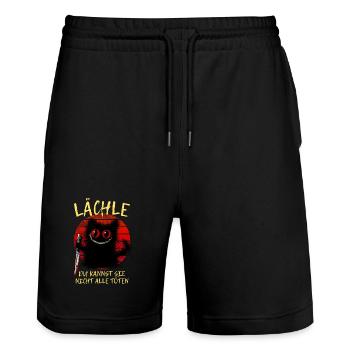 Lächle Grinsekatze Verrückte Katze Mit Messer - Stanley/Stella Unisex Bio Joggingshorts Trainer  - Schwarz - Vorne - Nik (191cm) & Marisol (170cm)