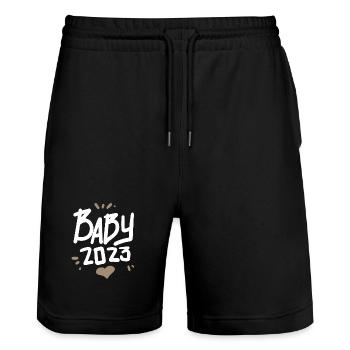 Bébé 2023 Cœur - Short de jogging bio TRAINER Stanley/Stella unisexe - noir - Devant - Nik (191cm) & Marisol (170cm)