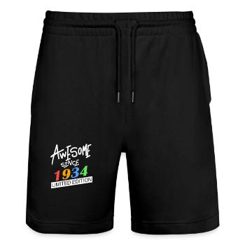 1934 - Jahrgang 1934 - Fantastisch seit 1934 - Stanley/Stella Unisex Bio Joggingshorts Trainer  - Schwarz - Vorne - Nik (191cm) & Marisol (170cm)