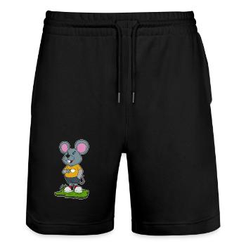 Maus Tasse - Stanley/Stella Unisex Bio Joggingshorts Trainer  - Schwarz - Vorne - Nik (191cm) & Marisol (170cm)