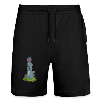 Hase Blumen - Stanley/Stella Unisex Bio Joggingshorts Trainer  - Schwarz - Vorne - Nik (191cm) & Marisol (170cm)
