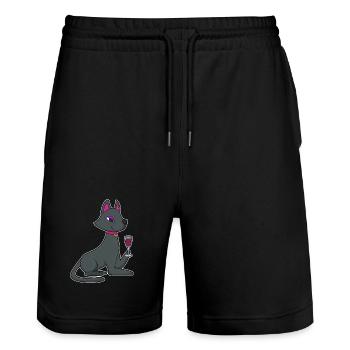 Cat Red Wine - Stanley/Stella Trainer Unisex Organic Jogging Shorts - black - Front - Nik (191cm) & Marisol (170cm)