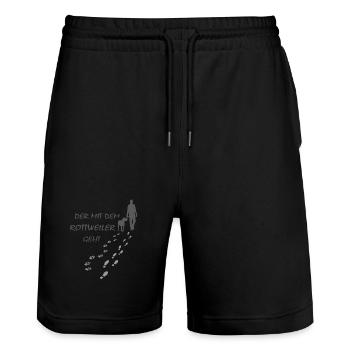 Rottweiler - Der mit dem Rottie geht - Gassi - Stanley/Stella Unisex Bio Joggingshorts Trainer  - Schwarz - Vorne - Nik (191cm) & Marisol (170cm)