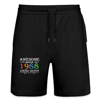 1988 - Born 1988 - Stanley/Stella Trainer Unisex Organic Jogging Shorts - black - Front - Nik (191cm) & Marisol (170cm)