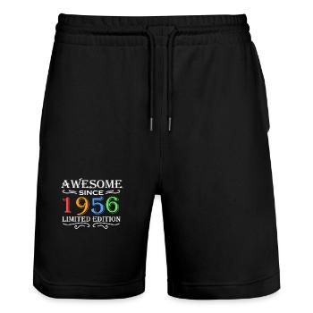 1956 - Jahrgang 1956 - Stanley/Stella Unisex Bio Joggingshorts Trainer  - Schwarz - Vorne - Nik (191cm) & Marisol (170cm)