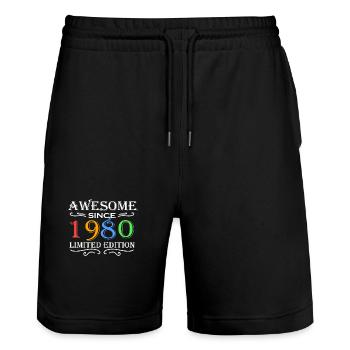 1980 - Born 1980 - Stanley/Stella Trainer Unisex Organic Jogging Shorts - black - Front - Nik (191cm) & Marisol (170cm)