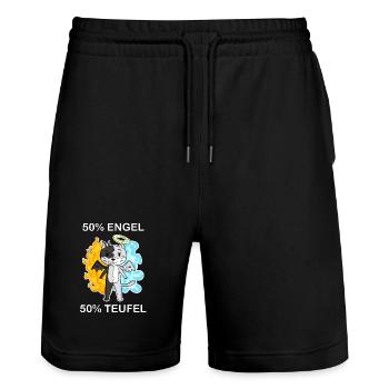 Katze Katzenrasse American Wirehair - Stanley/Stella Unisex Bio Joggingshorts Trainer  - Schwarz - Vorne - Nik (191cm) & Marisol (170cm)