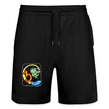 Jeune astronaute dinosaure de 3 ans - Short de jogging bio TRAINER Stanley/Stella unisexe - noir - Devant - Nik (191cm) & Marisol (170cm)