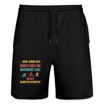 Wenn Jemand Nach Deinen Plänen Triathlon - Stanley/Stella Unisex Bio Joggingshorts Trainer  - Schwarz - Vorne - Nik (191cm) & Marisol (170cm)