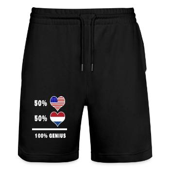 USA and The Netherlands ingenious flag design - Stanley/Stella Trainer Unisex Organic Jogging Shorts - black - Front - Nik (191cm) & Marisol (170cm)