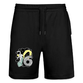 Garçon de 6 ans - cadeau de 6ème anniversaire - Short de jogging bio TRAINER Stanley/Stella unisexe - noir - Devant - Nik (191cm) & Marisol (170cm)