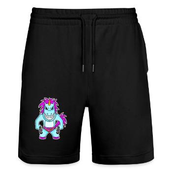 Einhorn mit Pistole - Stanley/Stella Unisex Bio Joggingshorts Trainer  - Schwarz - Vorne - Nik (191cm) & Marisol (170cm)
