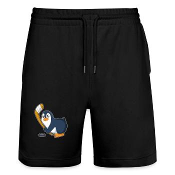 Pinguin Eishockey Eishockeyschläger - Stanley/Stella Unisex Bio Joggingshorts Trainer  - Schwarz - Vorne - Nik (191cm) & Marisol (170cm)