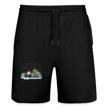Weihnachtstraktor Tree Rex Dino Traktor Pyjama - Stanley/Stella Unisex Bio Joggingshorts Trainer  - Schwarz - Vorne - Nik (191cm) & Marisol (170cm)