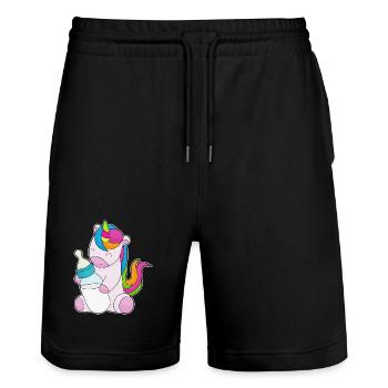 Einhorn Babyflasche Milch - Stanley/Stella Unisex Bio Joggingshorts Trainer  - Schwarz - Vorne - Nik (191cm) & Marisol (170cm)