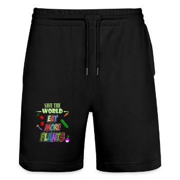 Sauvez le monde mangez plus de plantes! Végétalien - Short de jogging bio TRAINER Stanley/Stella unisexe - noir - Devant - Nik (191cm) & Marisol (170cm)
