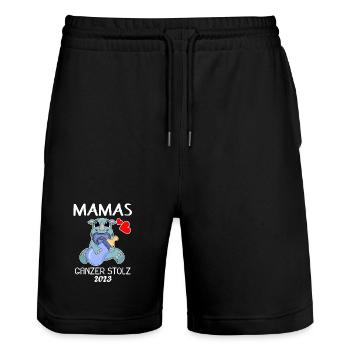 Baby 2023 - Geburt Schwanger 2023 - Baby Junge - Stanley/Stella Unisex Bio Joggingshorts Trainer  - Schwarz - Vorne - Nik (191cm) & Marisol (170cm)