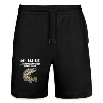 50. Geburtstag Angler Lustiger Spruch - 50 Jahre - Stanley/Stella Unisex Bio Joggingshorts Trainer  - Schwarz - Vorne - Nik (191cm) & Marisol (170cm)