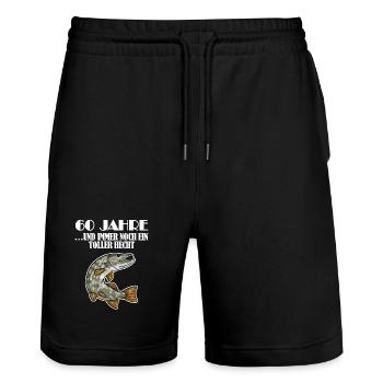 60. Geburtstag Angler Lustiger Spruch - 60 Jahre - Stanley/Stella Unisex Bio Joggingshorts Trainer  - Schwarz - Vorne - Nik (191cm) & Marisol (170cm)