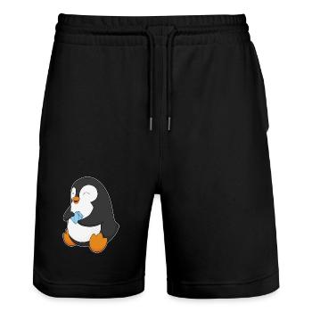 Penguin - Stanley/Stella Trainer Unisex Organic Jogging Shorts - black - Front - Nik (191cm) & Marisol (170cm)