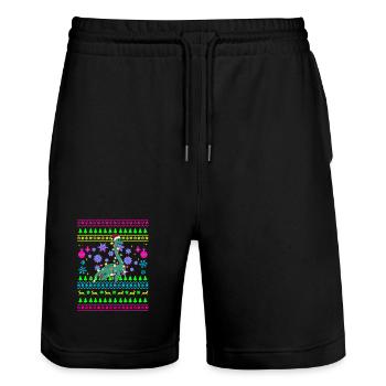 Weihnachtsdino mit Lichtern - Stanley/Stella Unisex Bio Joggingshorts Trainer  - Schwarz - Vorne - Nik (191cm) & Marisol (170cm)