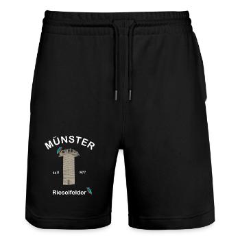 Münster, Rieselfelder, Vogelschutz, Eisvogel - Stanley/Stella Unisex Bio Joggingshorts Trainer  - Schwarz - Vorne - Nik (191cm) & Marisol (170cm)