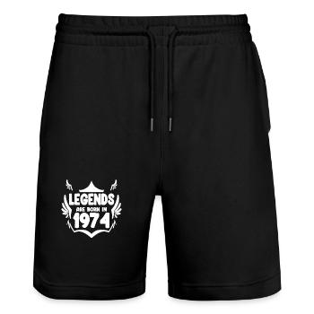 1974 - Born 1974 - Year of birth 1974 - Stanley/Stella Trainer Unisex Organic Jogging Shorts - black - Front - Nik (191cm) & Marisol (170cm)