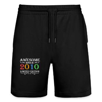 2010 - Jahrgang 2010 - Geburtsjahr 2010 - Stanley/Stella Unisex Bio Joggingshorts Trainer  - Schwarz - Vorne - Nik (191cm) & Marisol (170cm)