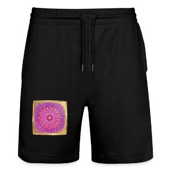 BlumenMandala HerzEnergie - Sonja Ariel von Staden - Stanley/Stella Unisex Bio Joggingshorts Trainer  - Schwarz - Vorne - Nik (191cm) & Marisol (170cm)